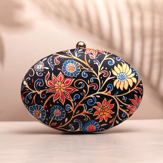 Printed Oval Box Clutch