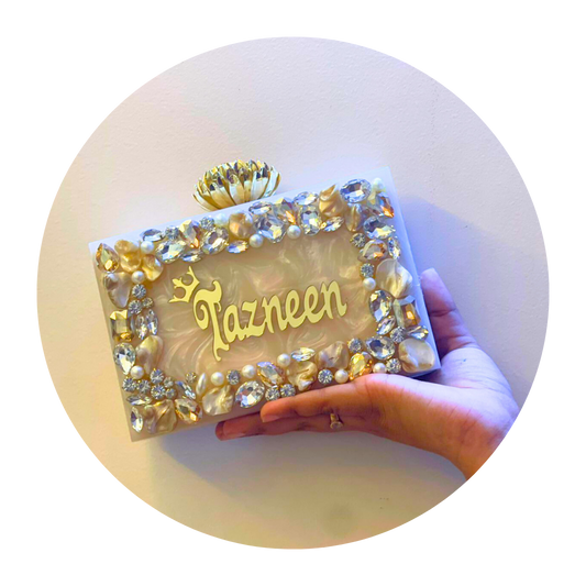 Acrylic Embellished Customised Name Clutch