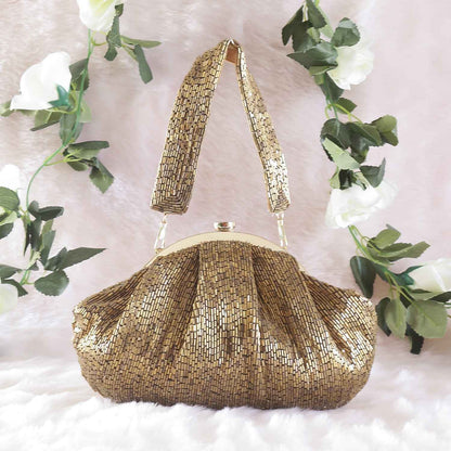 Soft Embroidery Copper Bead Pouch Bag with Handle