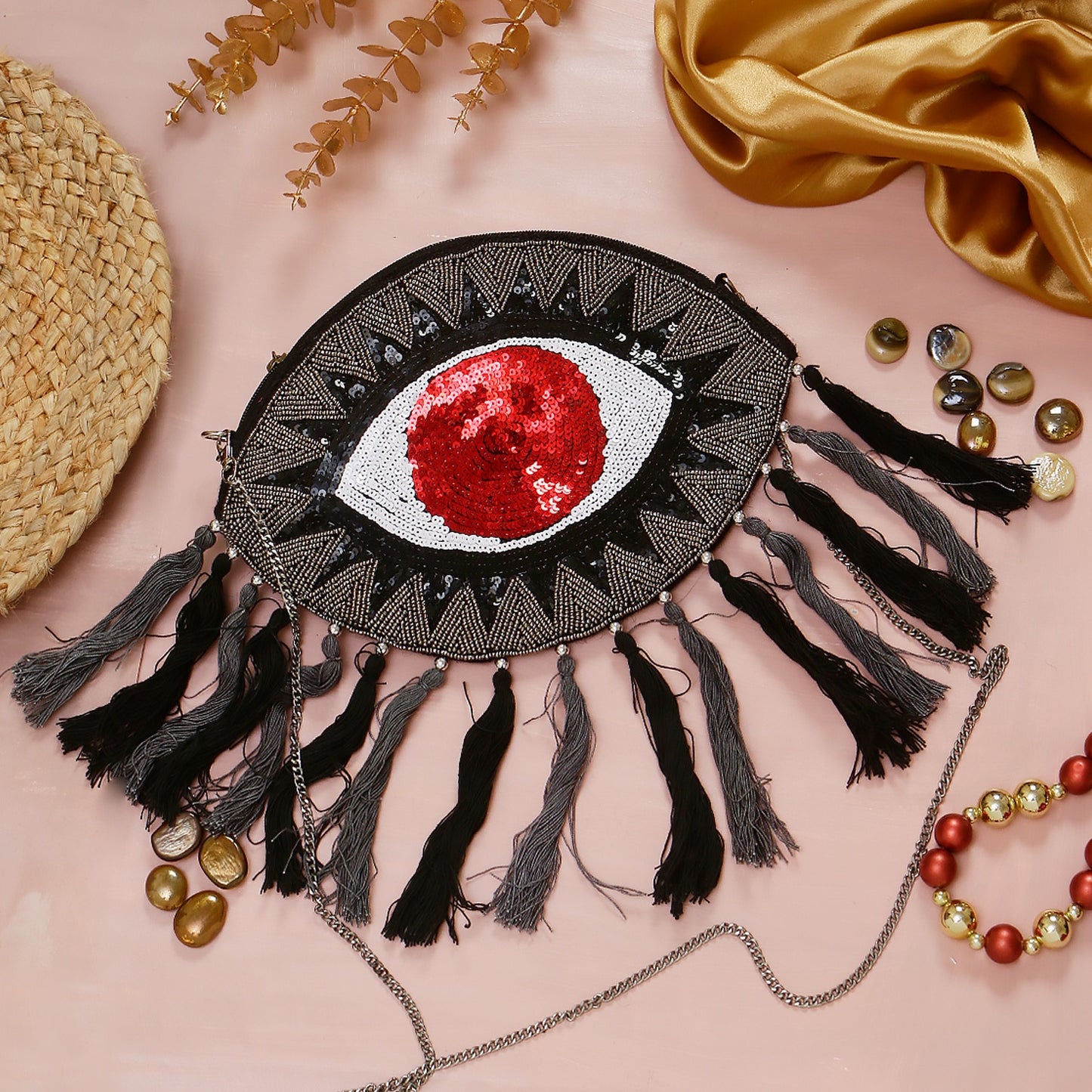 Boho Red Evil Eye Bag