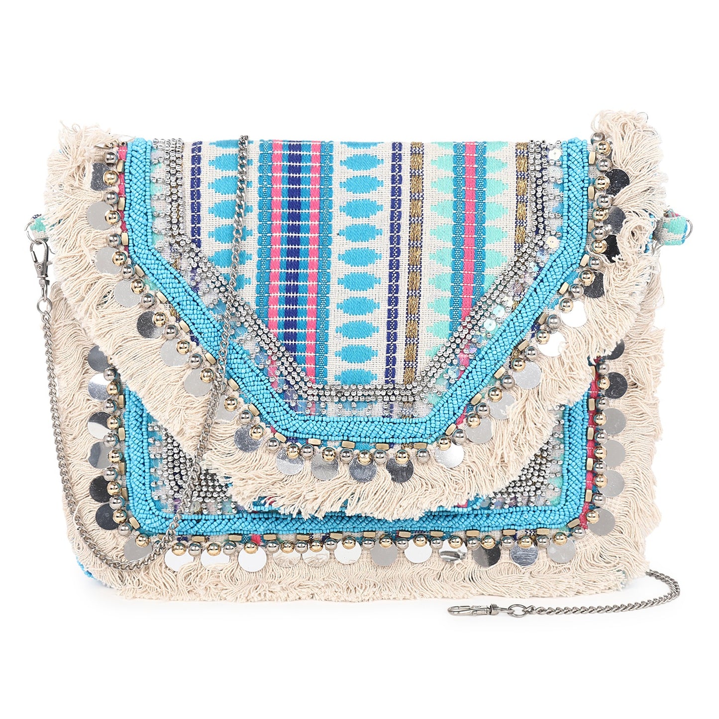 Boho Blue Jacquard Flap Bag