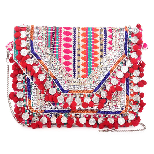 Boho Red Jacquard Flap Bag