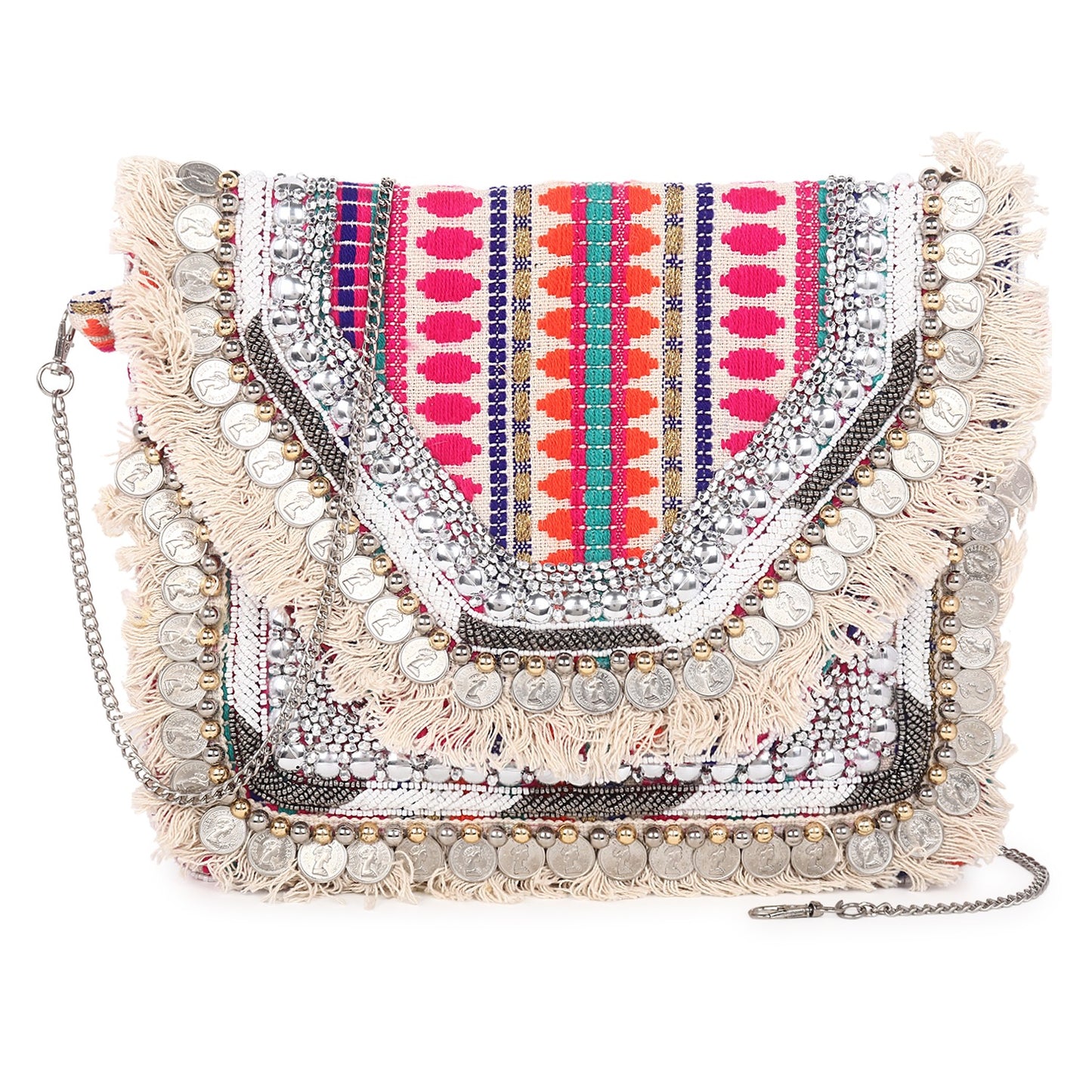 Boho Pink Jacquard Flap Bag