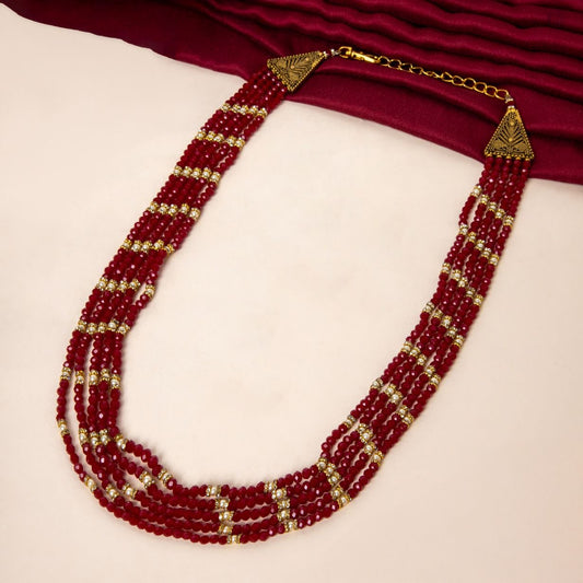 Multi-Strand Beaded Necklace with Golden Accents