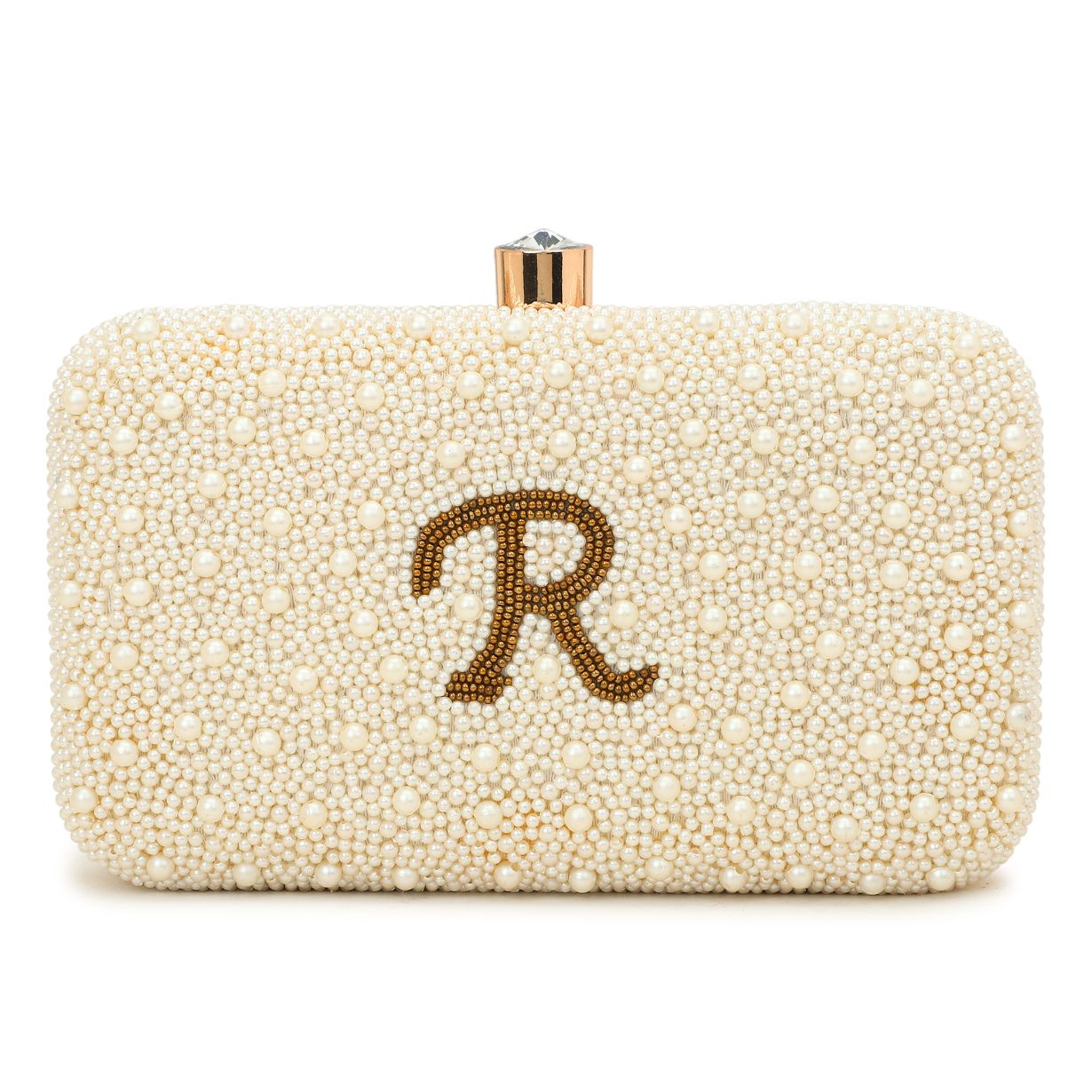 Pearl Bead Embroidery Customised Initial Name Clutch Bag