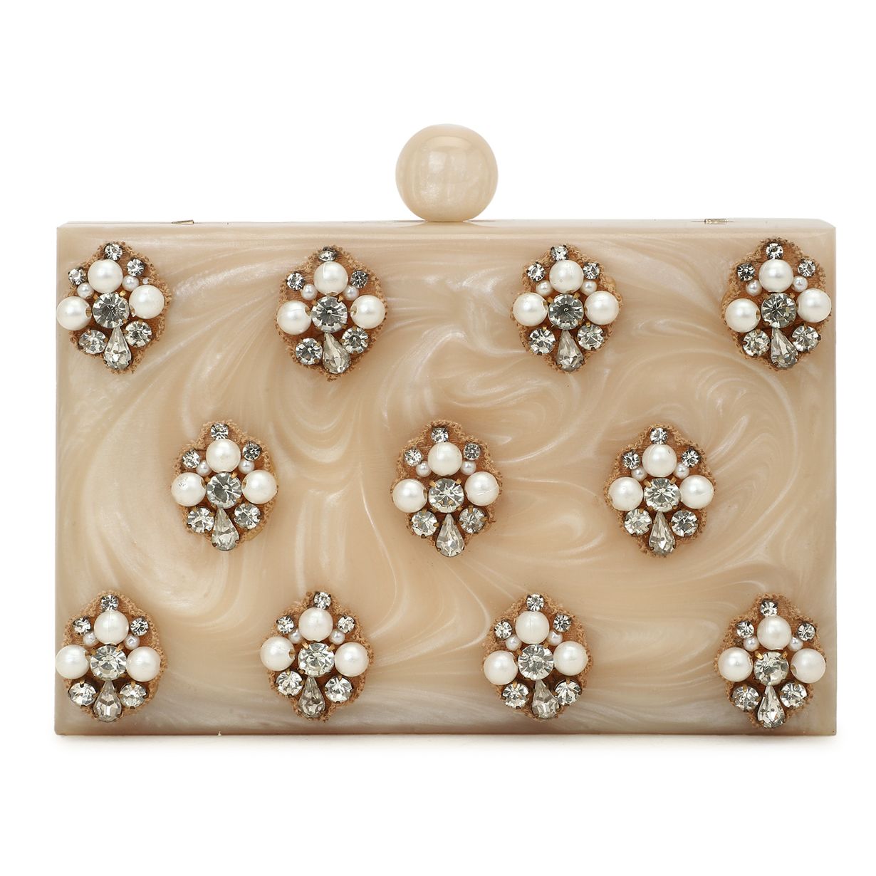 Designer Resin Marble Embellished Embroidered Acrylic Party Clutch for Women