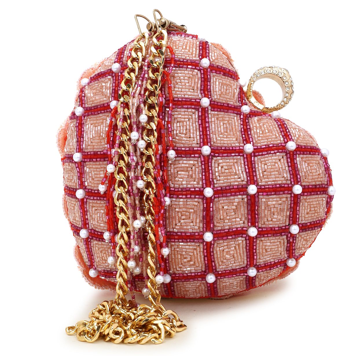 Designer Ruby Bead Heart Clutch Bag