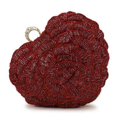 Designer Maroon Bead Heart Clutch Bag