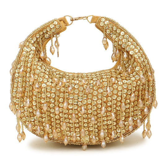 Designer Luxury Golden Drop Bead Embroidery Handbag