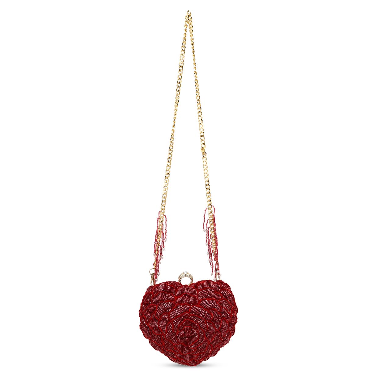 Designer Maroon Bead Heart Clutch Bag