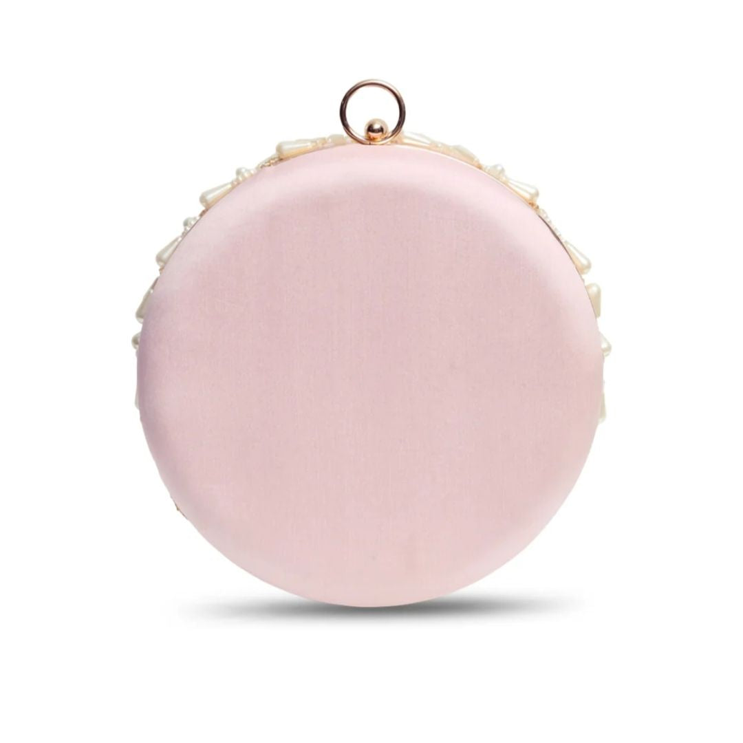 Pink Round Bead Embroidery Party Clutch Bag for Women