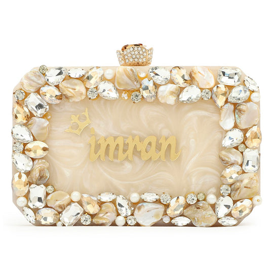 Acrylic Embellished Designer Name Clutch