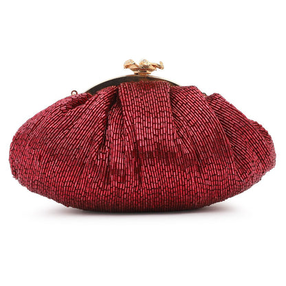 Soft Embroidery Red Bead Pouch Bag with Handle