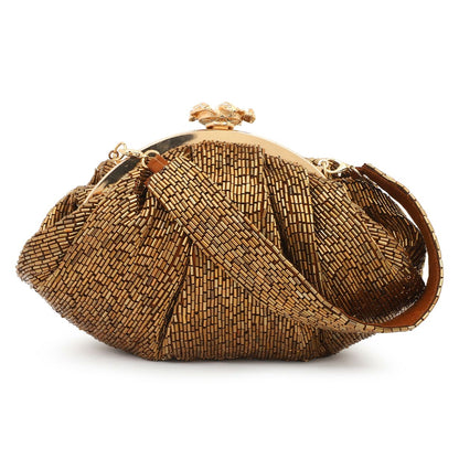 Soft Embroidery Copper Bead Pouch Bag with Handle