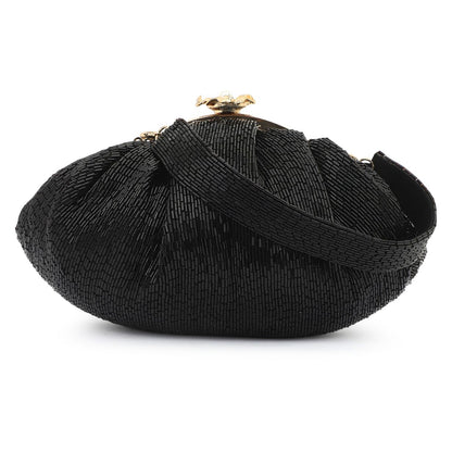 Soft Embroidery Black Bead Pouch Bag with Handle