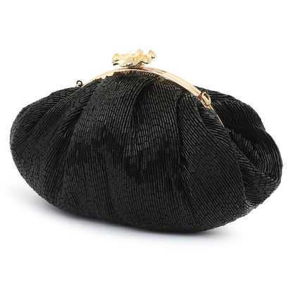 Soft Embroidery Black Bead Pouch Bag with Handle