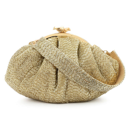 Soft Embroidery Golden Bead Pouch Bag with Handle