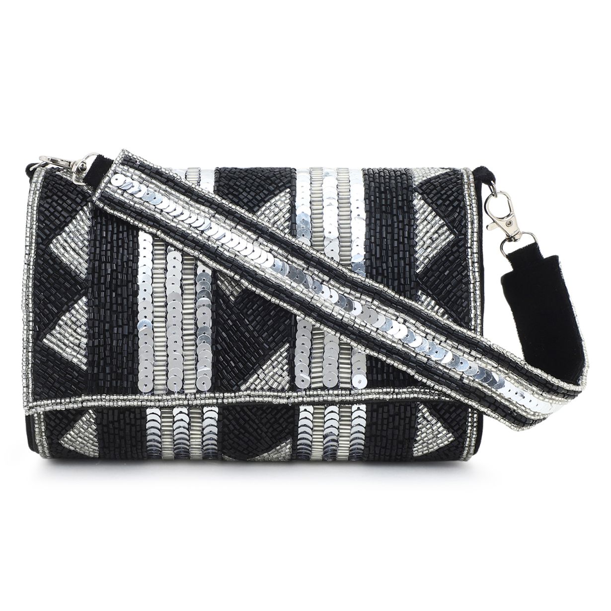 Black Silver handembroidery Party Clutch Bag