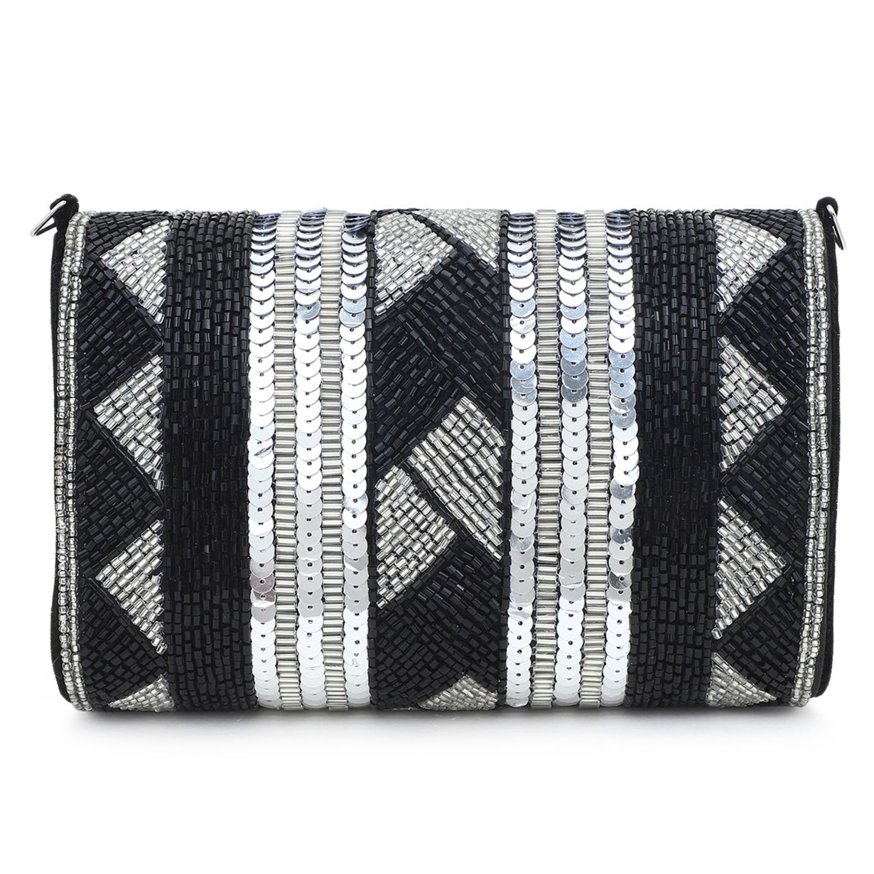 Black Silver handembroidery Party Clutch Bag