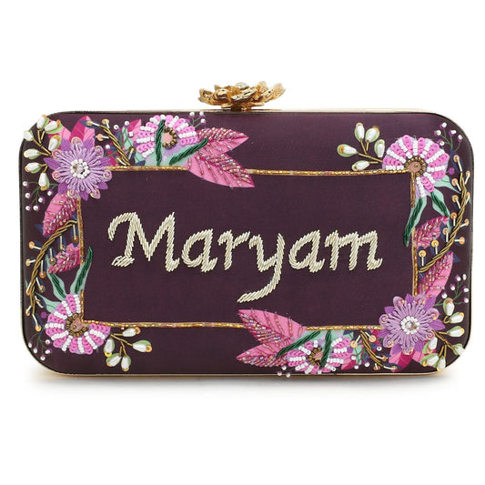 Customized Purple Name Embroidery Highlight Party Clutch