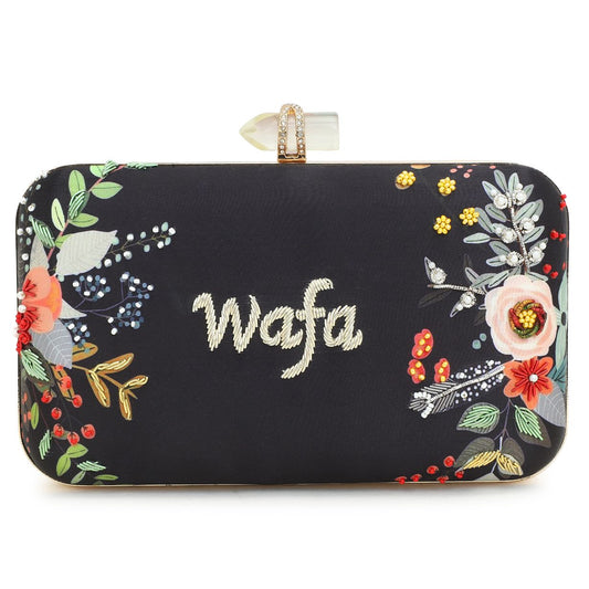 Customised Black Name Embroidery Highlight Party Clutch