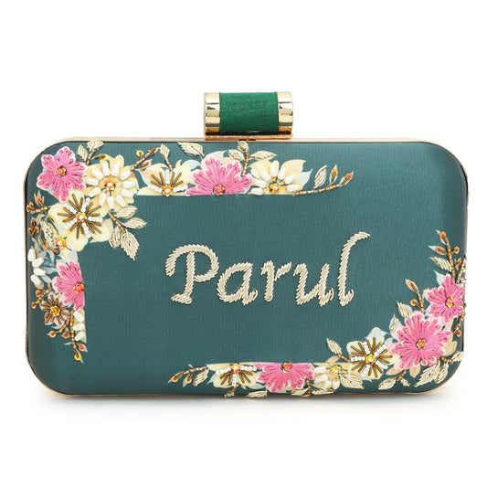 Customised Green Name Highlight Party Clutch