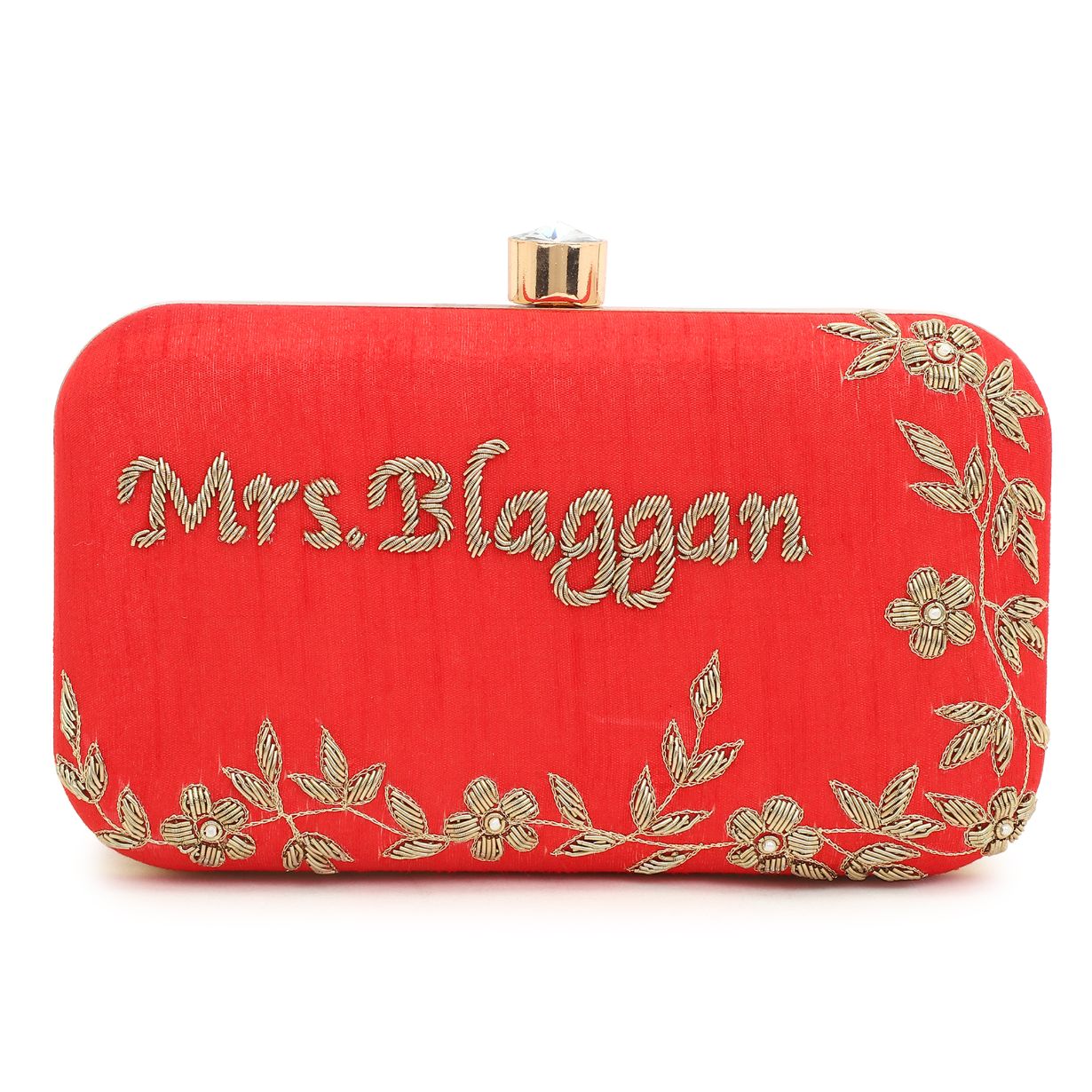 Customised Red Embroidery Name Clutch Bag