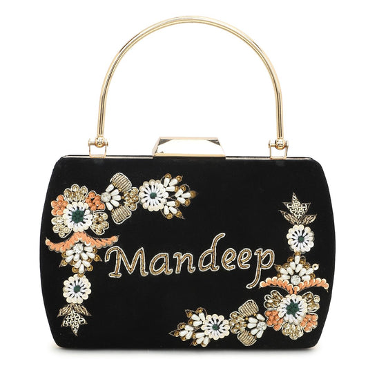 Customised Embroidery Name Handle Clutch Bag