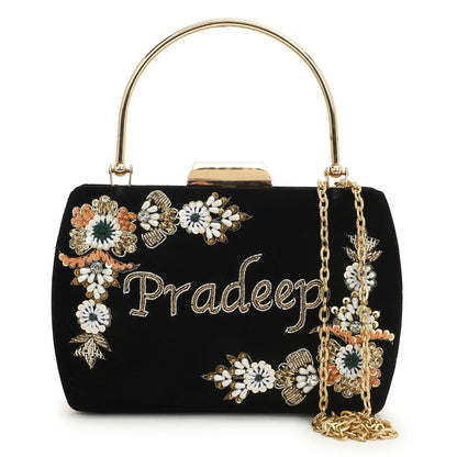 Customised Embroidery Name Handle Clutch Bag