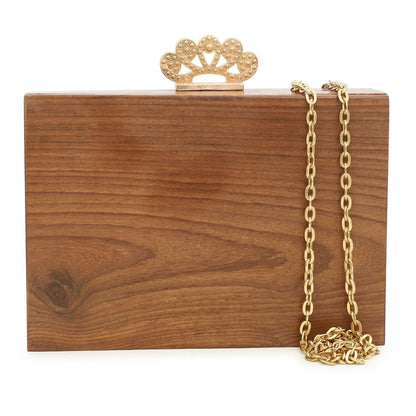 Handcrafted Wooden Box Clutch with Embroidered Floral Design