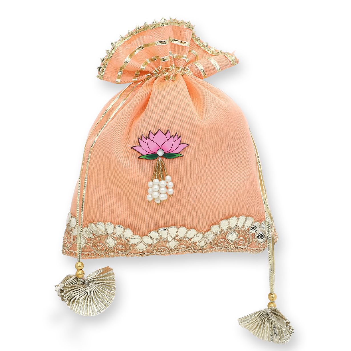 Set of 5 Peach Embellished Potli Bags