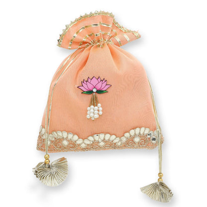 Set of 5 Peach Embellished Potli Bags