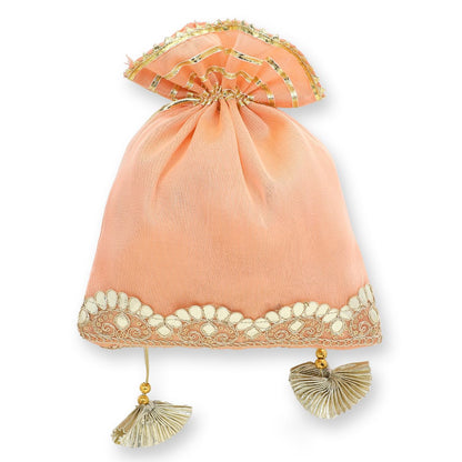 Set of 5 Peach Embellished Potli Bags