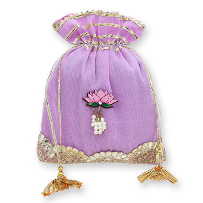 Set of 5 Purple Embellished Potli Bags