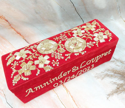 Bridal Red Customised Embroidery Name Bangle Box