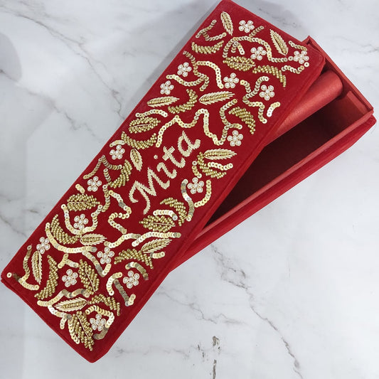 Bridal Red Customised Embroidery Name Bangle Box