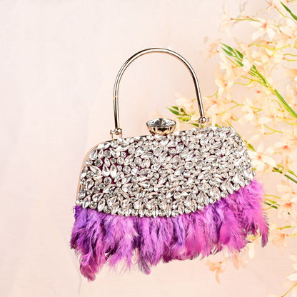 Feather Purple Crystal Embellished Clutch