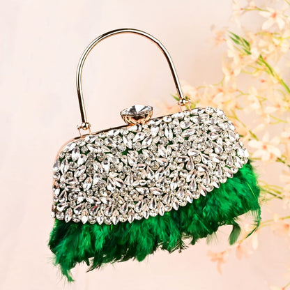 Feather Green Crystal Embellished Clutch