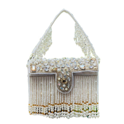 Bead Tassel Cream Box Party Flap Bag