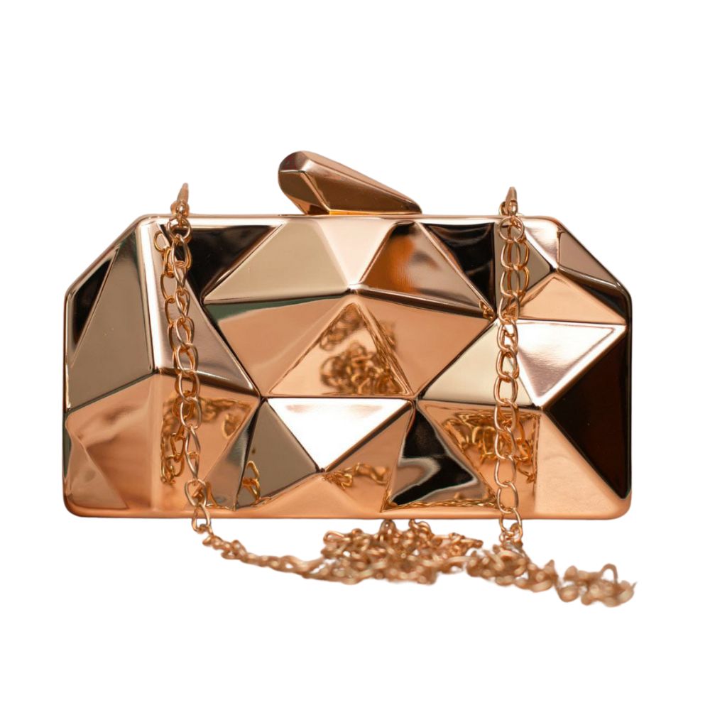 Golden Metal Geometry 3D Clutch Bag