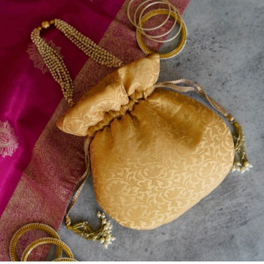 Brocade Golden Traditional Potli