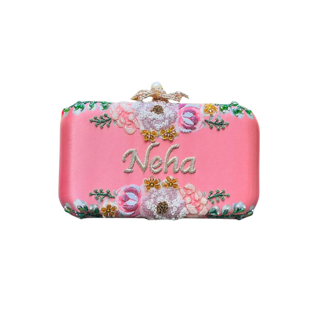 Customised Name Highlight Embroidery Party Clutch for Woman