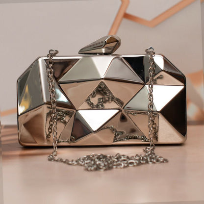 Silver Metal Geometry 3D Clutch Bag