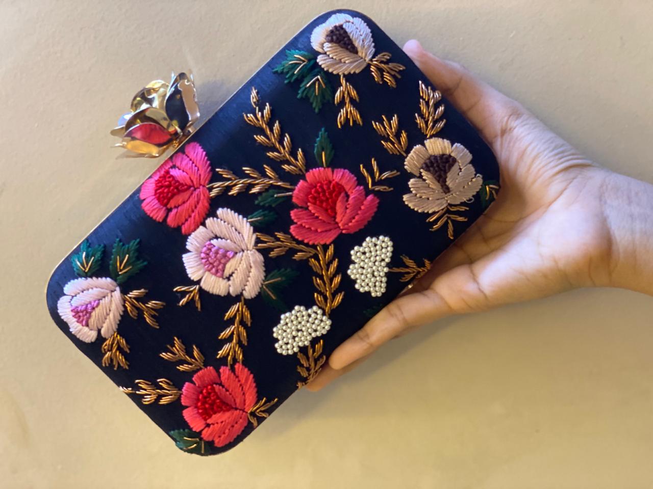 Buy Pink Canvas 3D Floral Clutch Bag - Accessorize India
